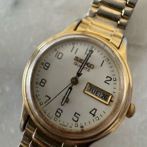 Seiko Gold-Tone Watch with White Dial